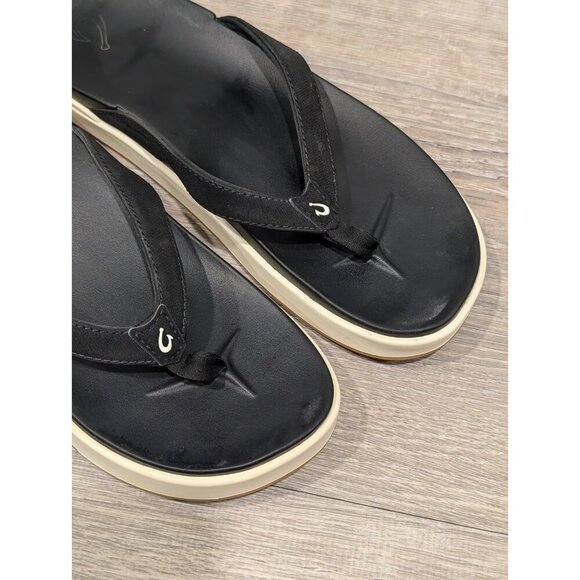 Olukai Nu'a Pi'o Sandals Womens Sz 10 Black Grip Rubber Flip Flops 20445 Summer - Picture 15 of 16